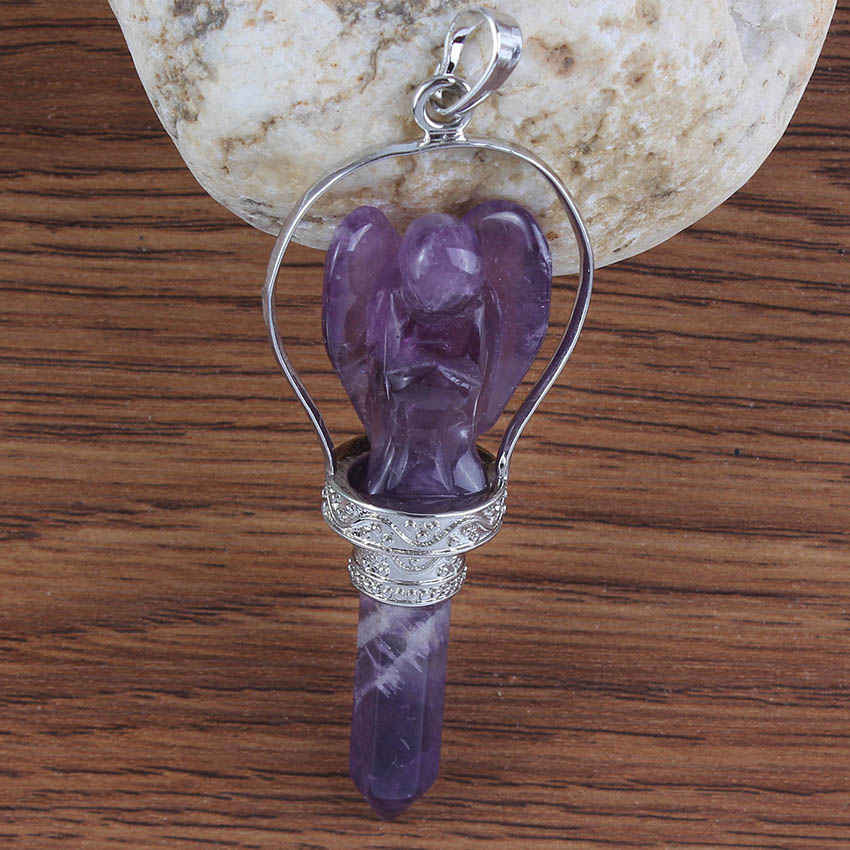 Natural Gnergy Gemstone Healing Crystal Hexagonal Angel Pendulum Pendant