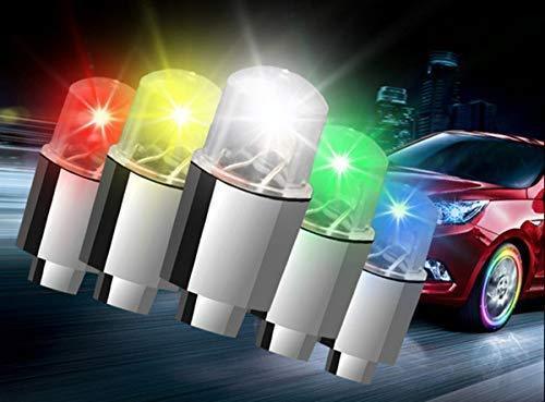 Gechiqno 4 Pair LED Wheel Lights - Car Bike Wheel Tire Tyre Valve Dust Cap, Safety, Waterproof, Motion Activated