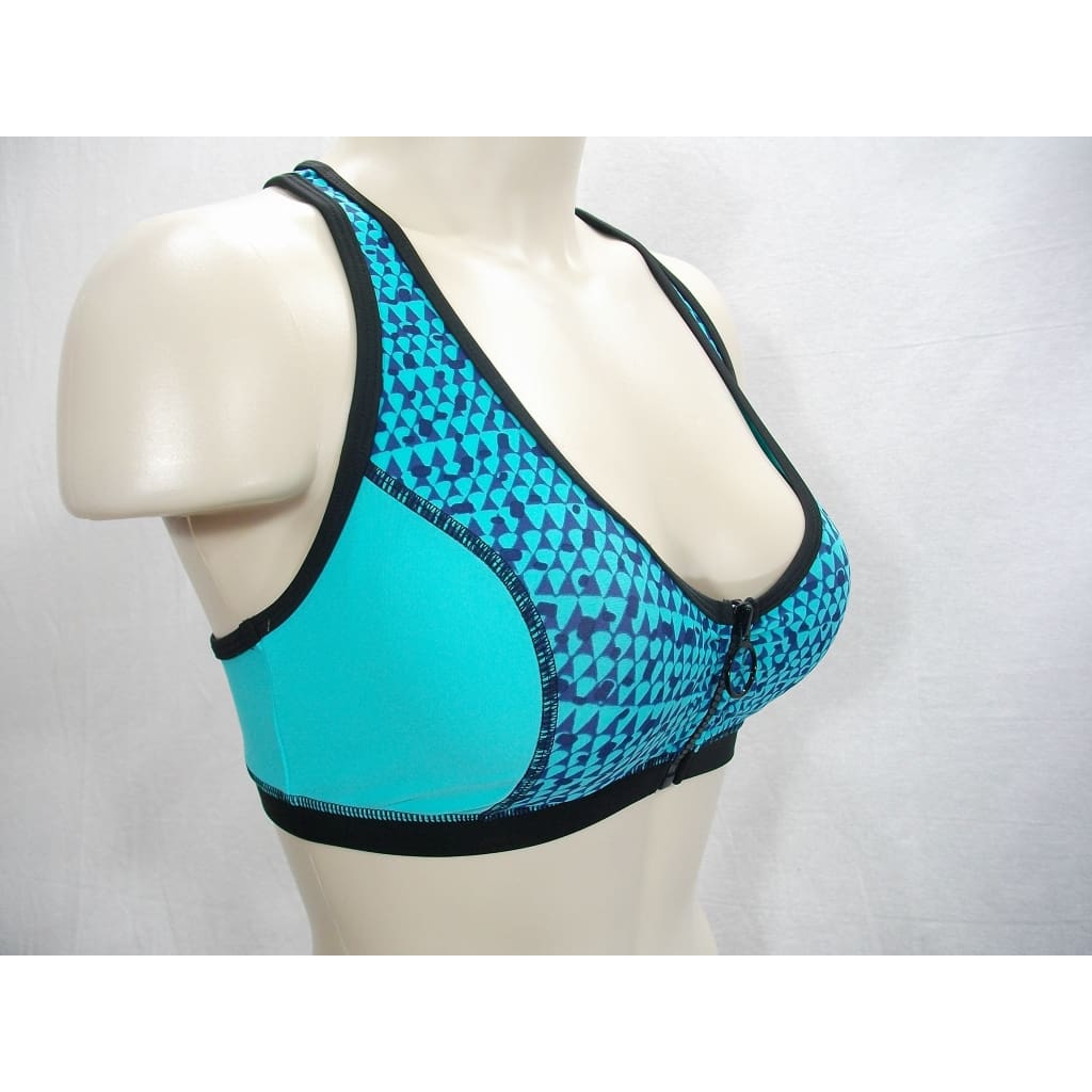 Everlast Padded Zip Front Wire Free Sports Bra - Small, Aqua Black