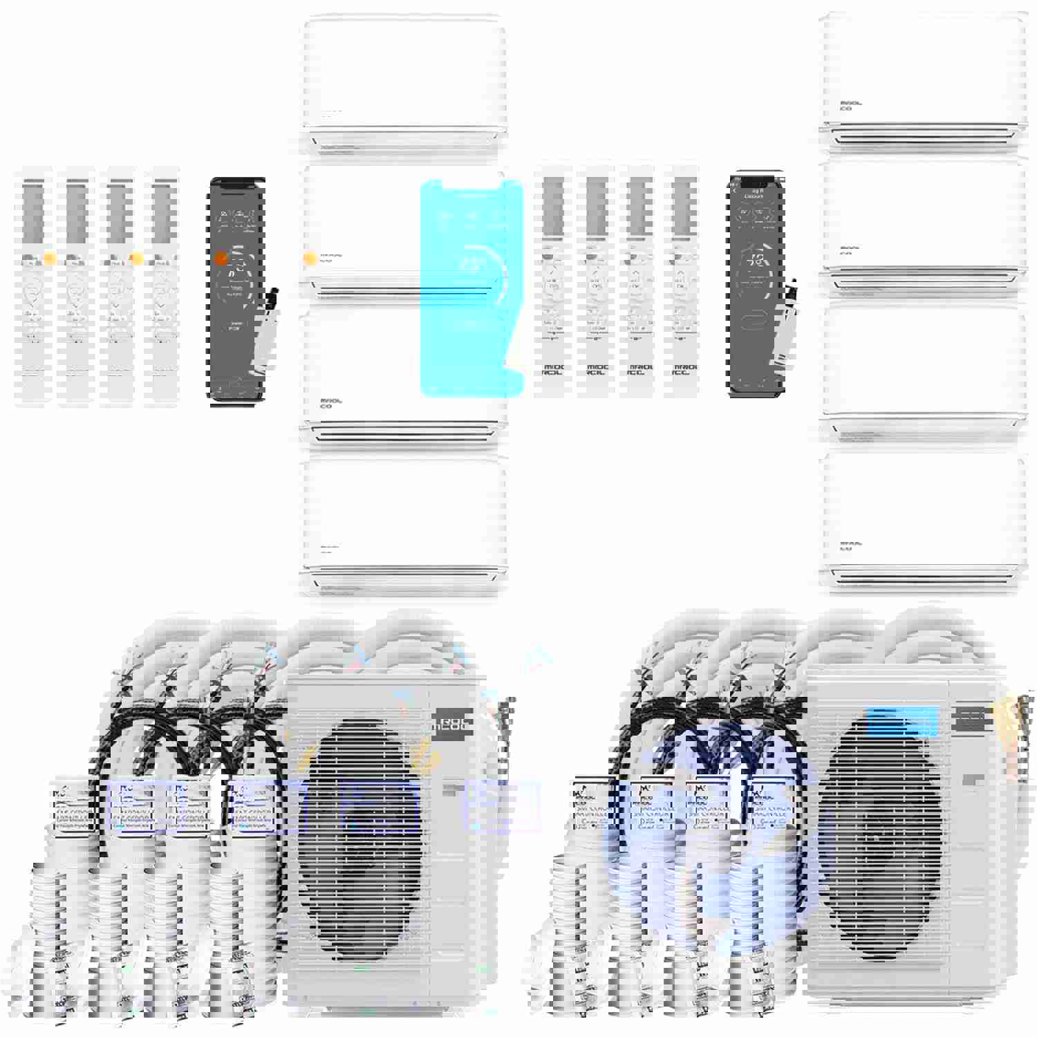 MRCOOL DIY 4th Gen 48K BTU 4-Zone Condenser with 12K+12K+12K+12K Handlers and 2 x 16ft and 2 x 50ft Linesets Bundle