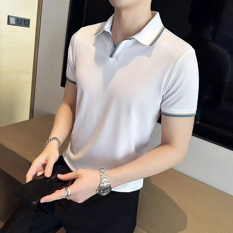 Nukty Men's Short Sleeve Polo Shirt - Summer Slim Fit High Elasticity Casual & Formal Shirt