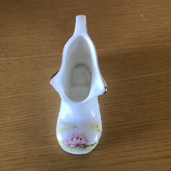 Porcelain White Boot Shoe with Pink and Yellow Floral Design