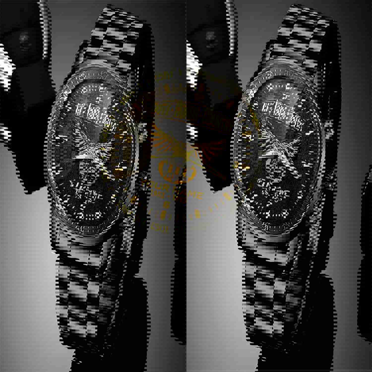 Vietnam Veteran Eagle Fashion Watch - Duty Honor Country Black & Gold Personalized Gift