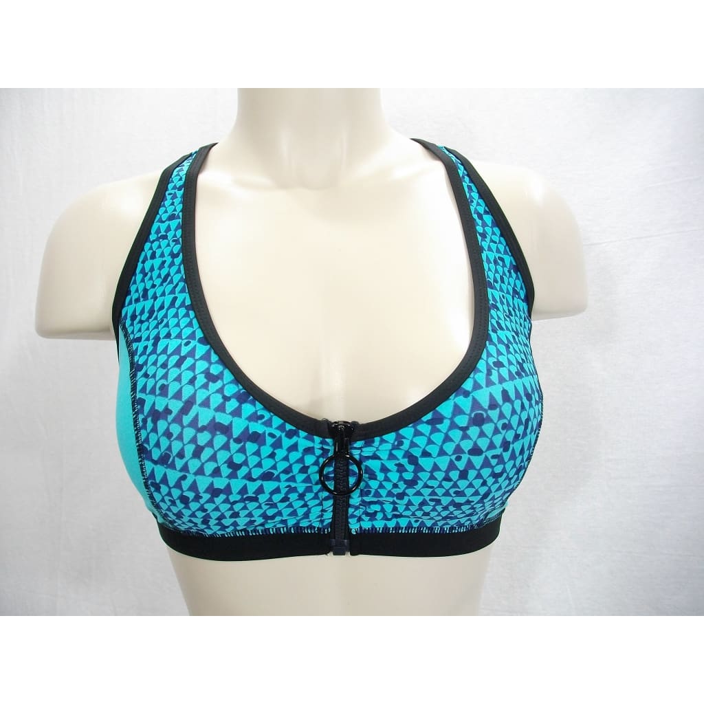 Everlast Padded Zip Front Wire Free Sports Bra - Small, Aqua Black