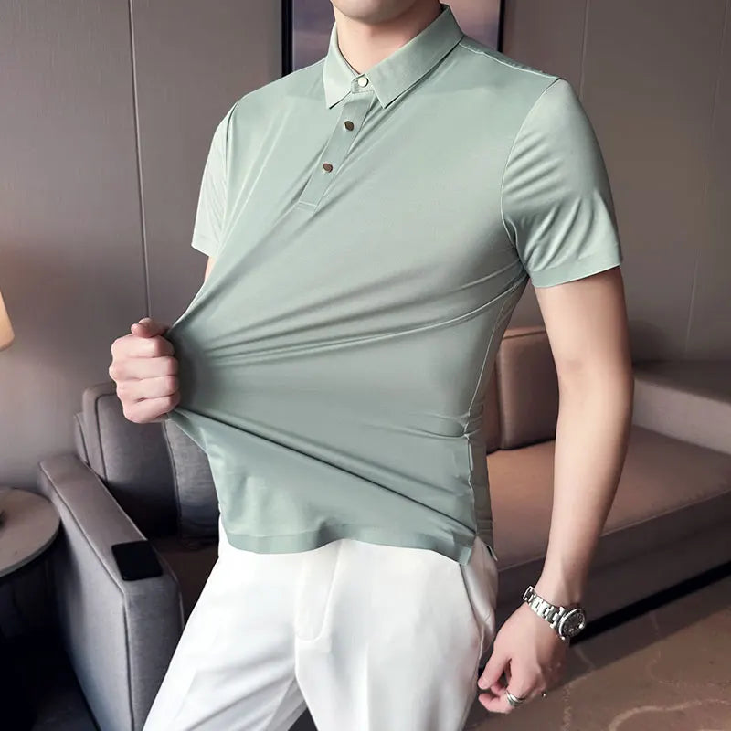 Nukty Men's Short Sleeve Polo Shirt - Summer Slim Fit High Elasticity Casual & Formal Shirt