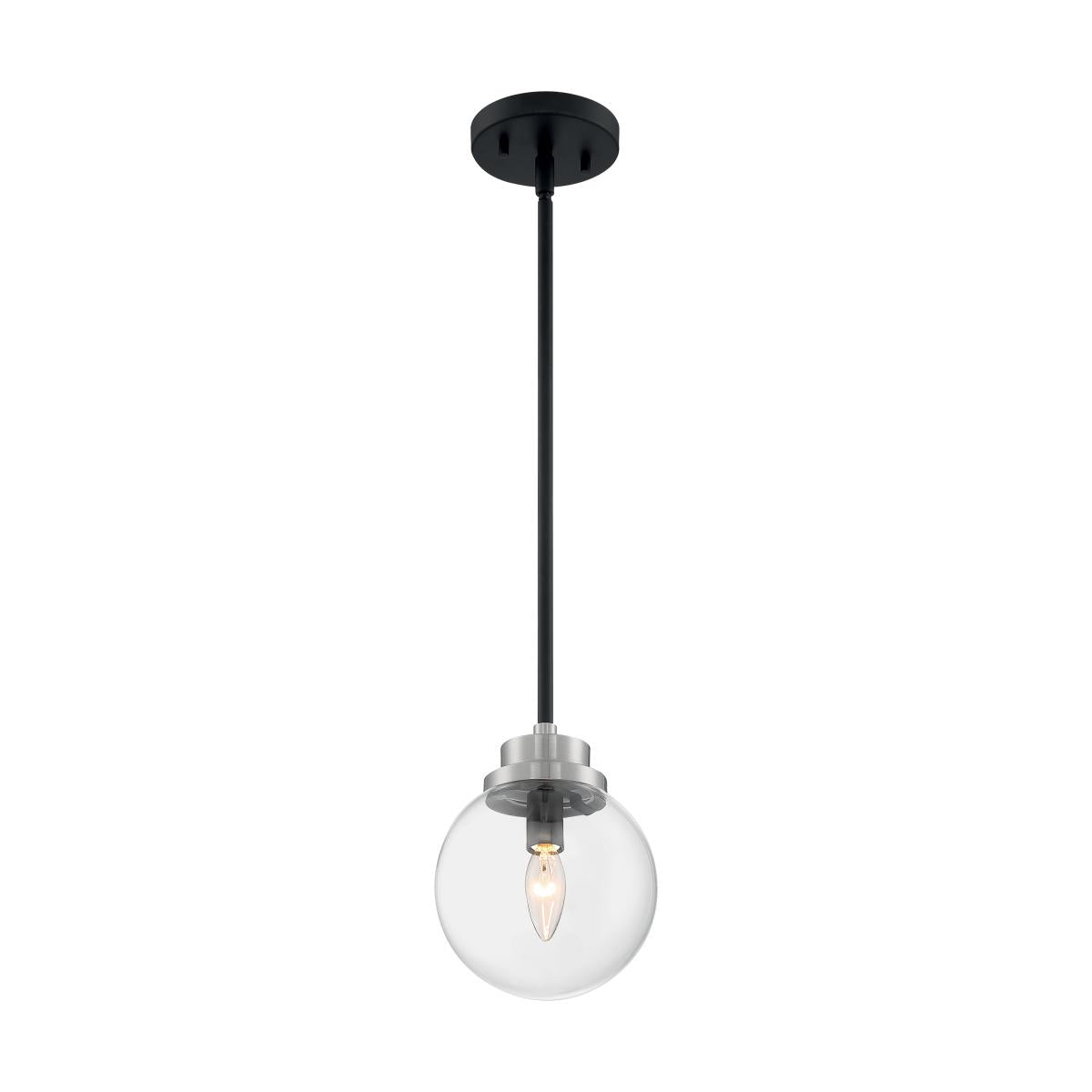 AXIS 1 Light Pendant with Clear Glass - Matte Black and Brushed Nickel Accents