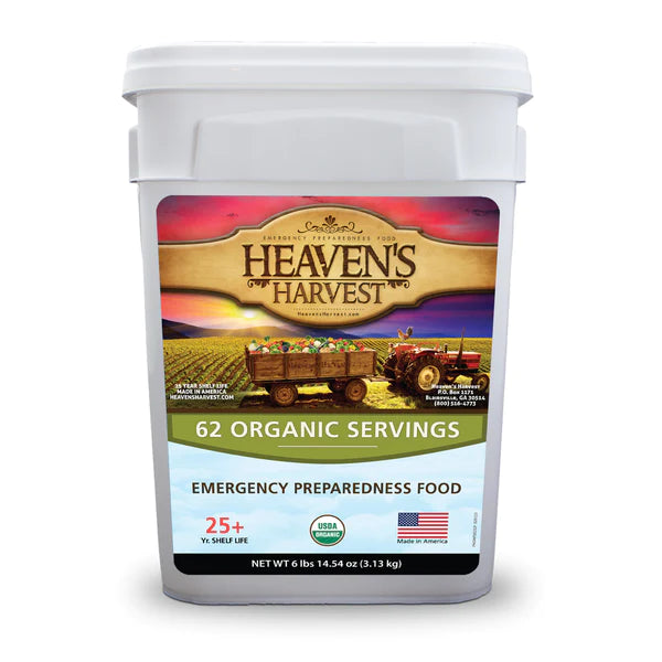 Organic Emergency Survival Food Bucket Kit [62 Servings] - Non-GMO & Made in USA