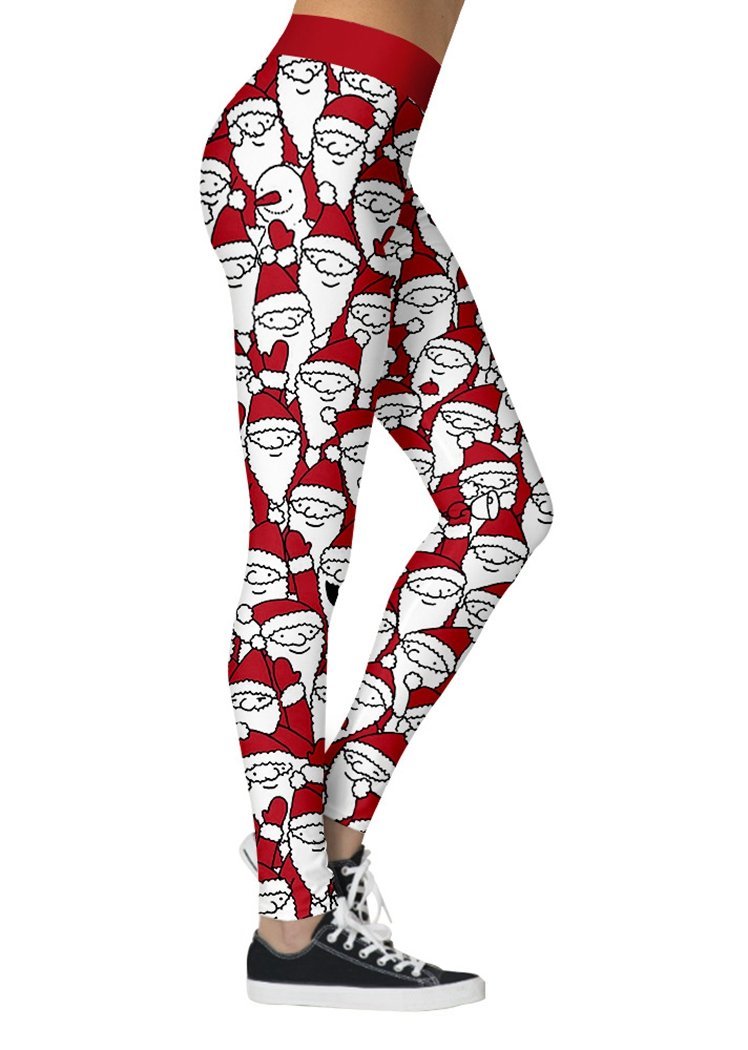 Fashion Cartoon Santa Claus Print Christmas Ankle Leggings for Women