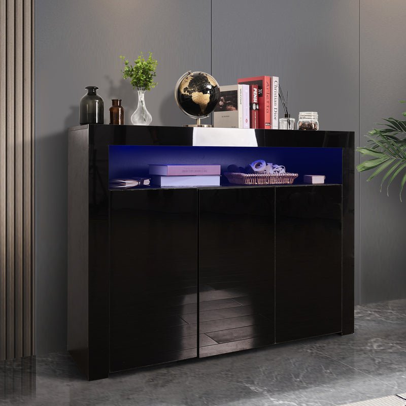 Modern Wooden Storage Cabinet with LED Light for Dining Room, Kitchen