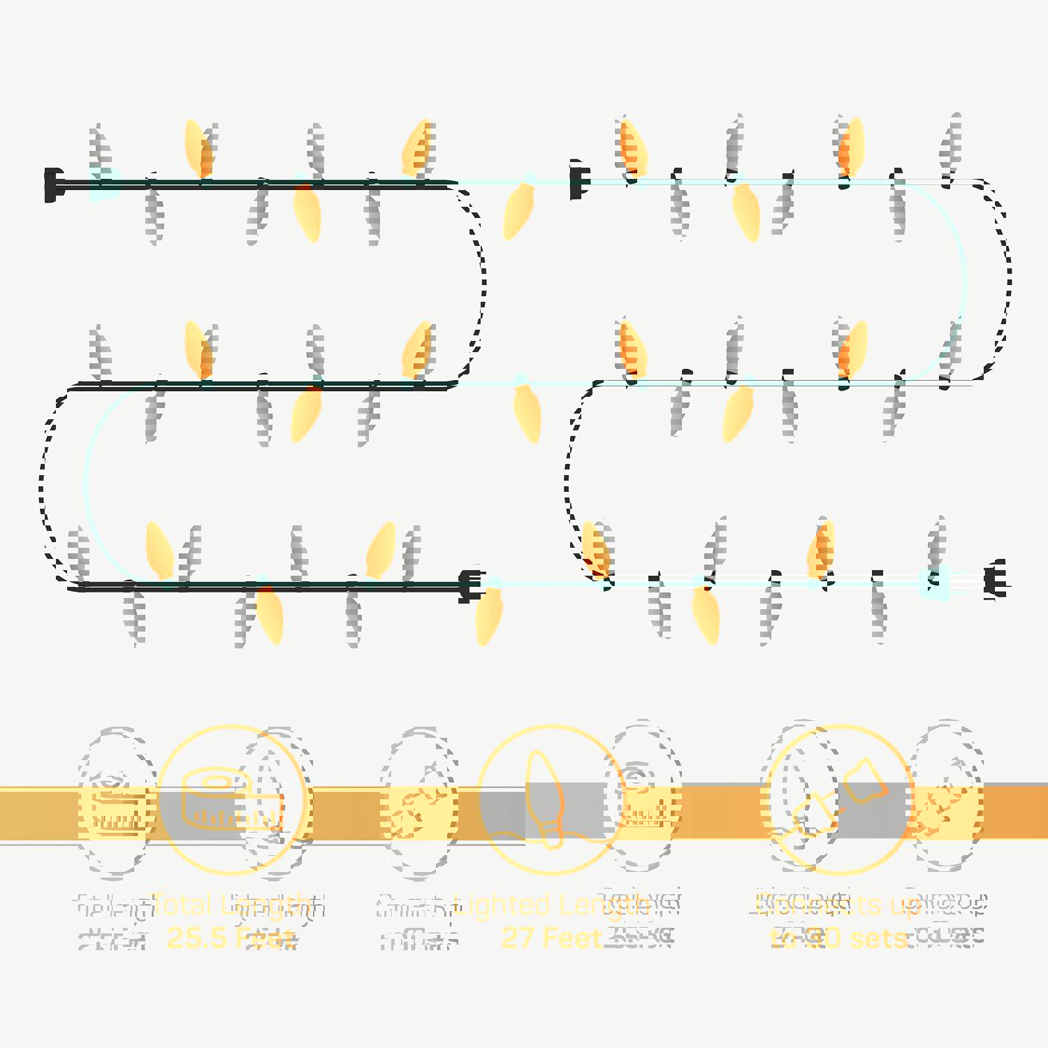 C6 Christmas Lights Bright White [Set of 100] LED String Lights, 25.5 Ft, UL Approved for Indoor/Outdoor Use