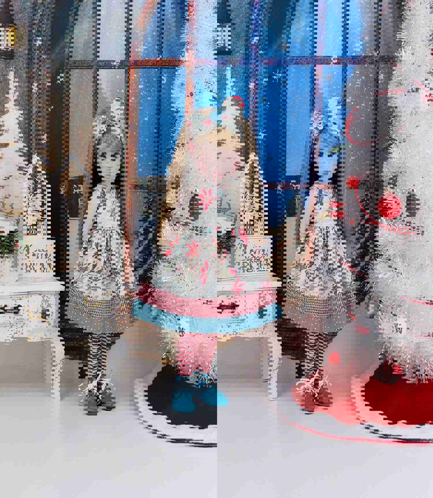 Festive Poinsettia Dress with Boots for Ruby Red Fashion Friends Doll