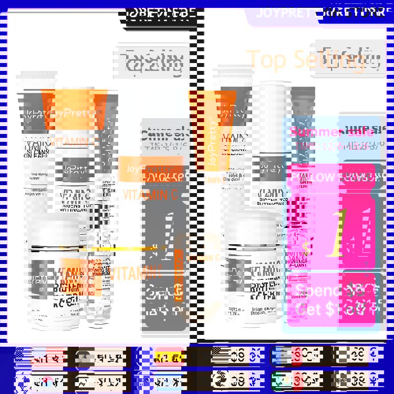 JoyPretty VC Skin Care Set - 5 PCS Whitening & Glowing Facial Kit for Dark Skin