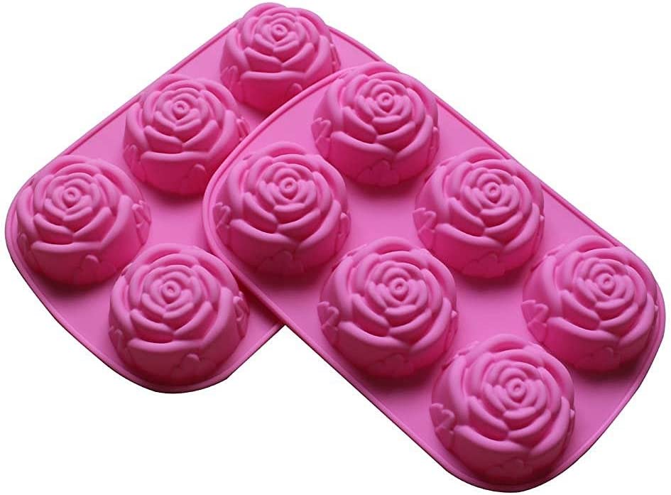 PopBlossom Set of 2 Large Rose Flower Ice Cube Chocolate Soap Tray Mold Silicone Party Maker