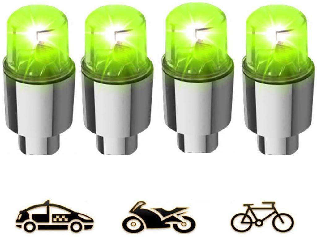 Gechiqno 4 Pair LED Wheel Lights - Car Bike Wheel Tire Tyre Valve Dust Cap, Safety, Waterproof, Motion Activated