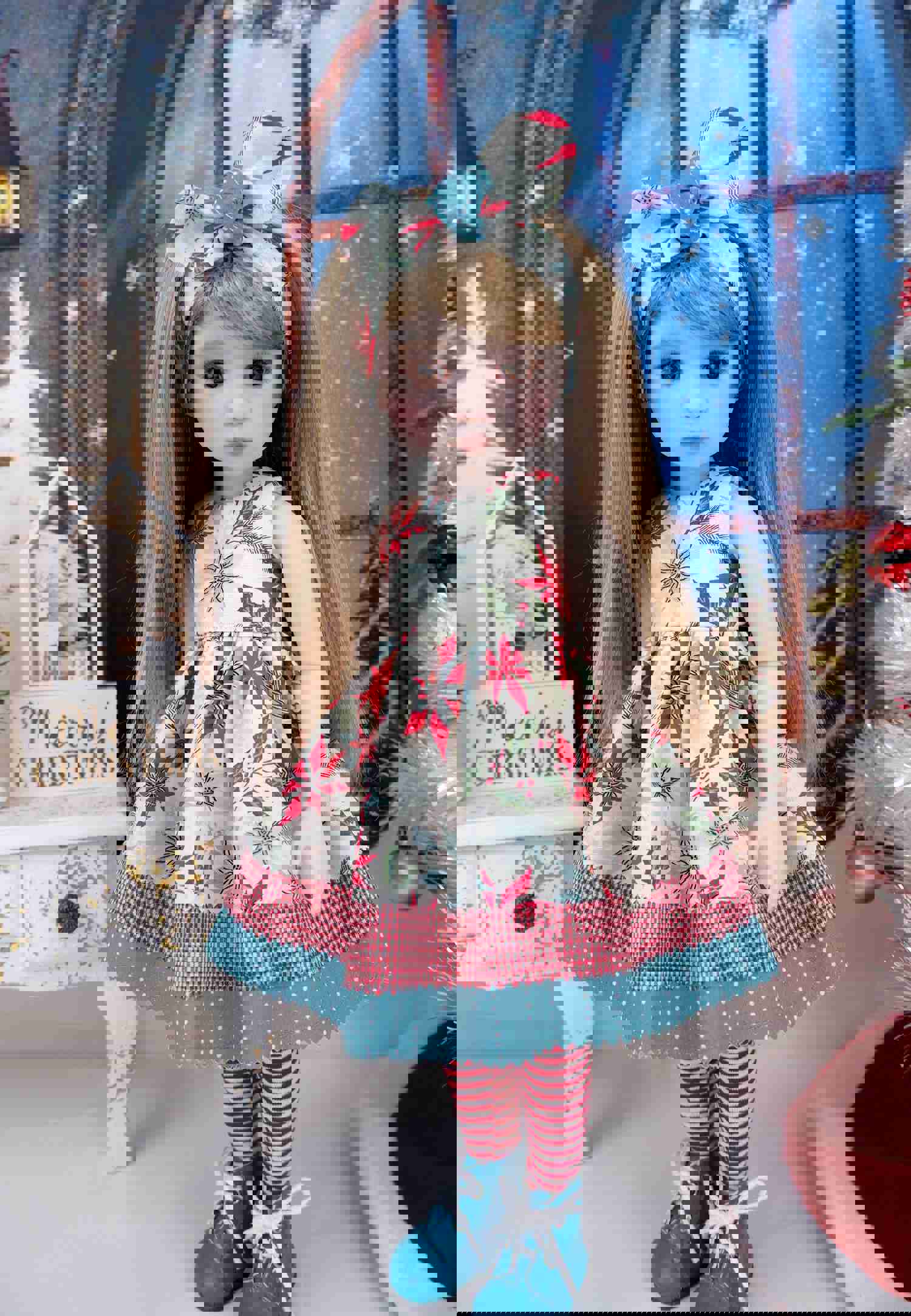 Festive Poinsettia Dress with Boots for Ruby Red Fashion Friends Doll