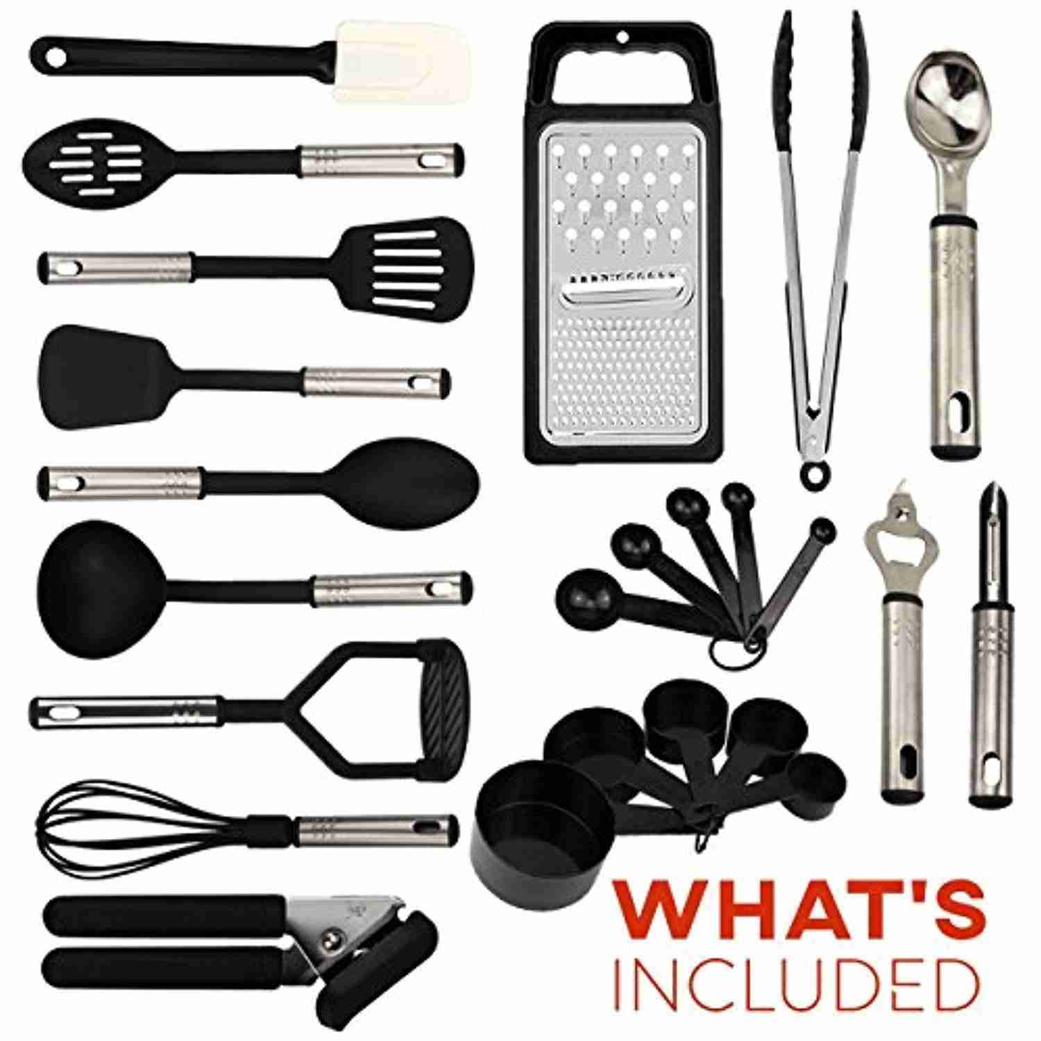 24-Piece Nylon Stainless Steel Kitchen Utensils Set - Non-Stick & Heat Resistant Cookware Collection