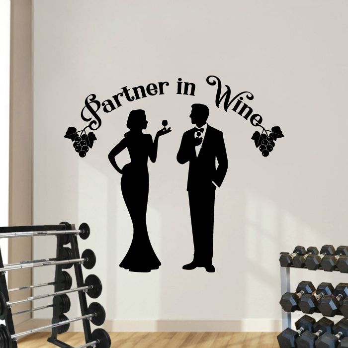 Wine Quotes Vinyl Wall Sticker Wall Decal - Partner In Wine Quotes Wine Quote Wine Bottle Drinking Glass