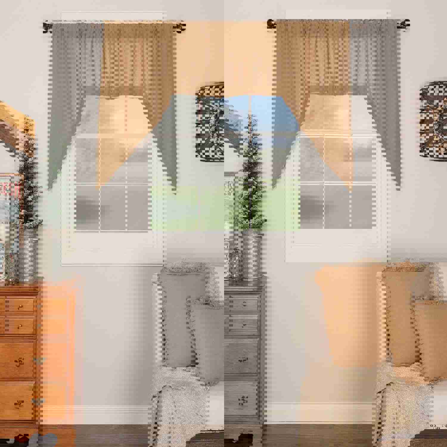 Burlap Natural Swag Curtains - Set of 2