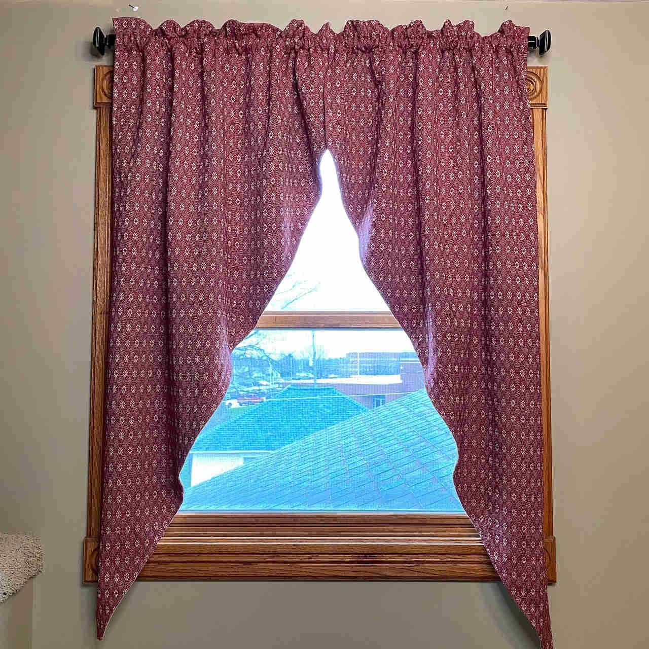 Packsville Rose Cranberry and Linen Woven Lined Long Swag Curtains