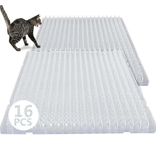 16 Pack Clear Cat Repellent Outdoor Mat with Spikes for Cats and Dogs