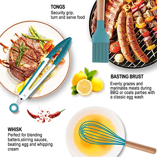 SZBOB Non-stick Silicone Cooking Utensils Set with Holder - 19PCS Kitchen Gadgets (Dark Blue)
