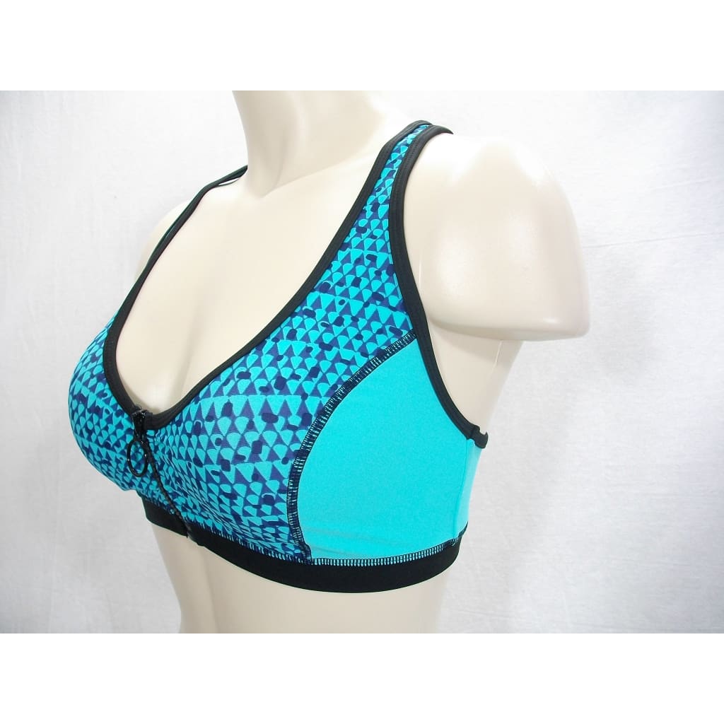 Everlast Padded Zip Front Wire Free Sports Bra - Small, Aqua Black