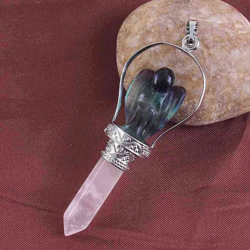 Natural Gnergy Gemstone Healing Crystal Hexagonal Angel Pendulum Pendant