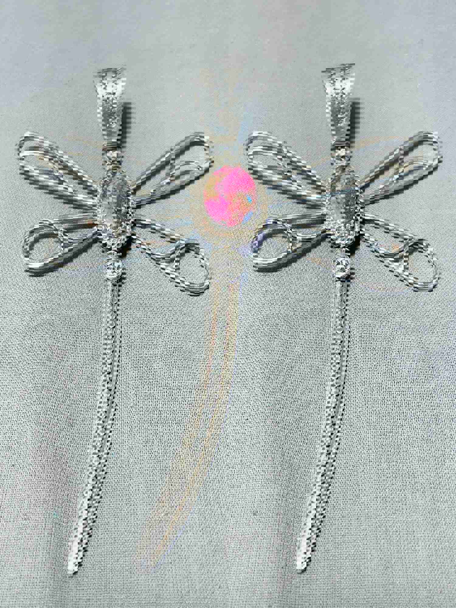 Signed Native American Navajo Purple Spiny Oyster Sterling Silver Dragonfly Pendant
