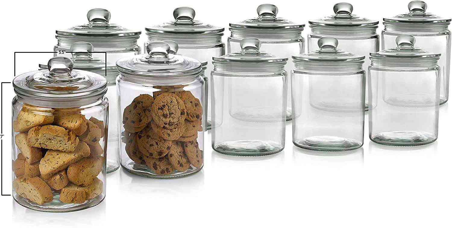 12 Pc 12 Gallon 64oz Clear Glass Storage Jar with Lids Airtight Food Jars