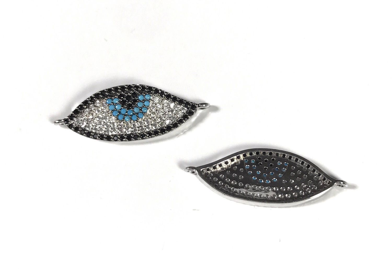 Lucky Horse Eye Micro Pave Flat CZ Connector for Jewelry Making