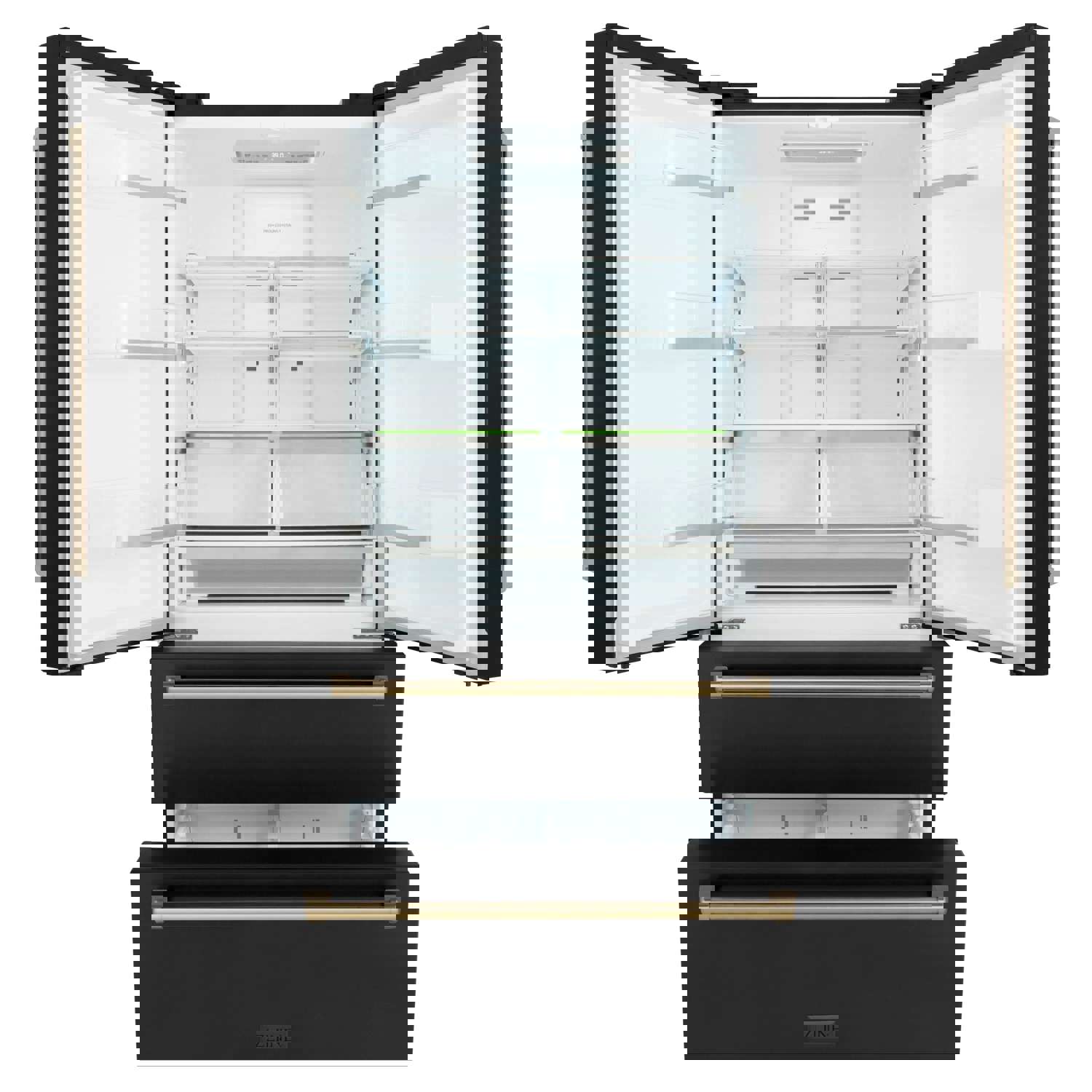 ZLINE Autograph Edition 36 French Door Refrigerator with Ice Maker - Black Stainless Steel & Champagne Bronze Trim