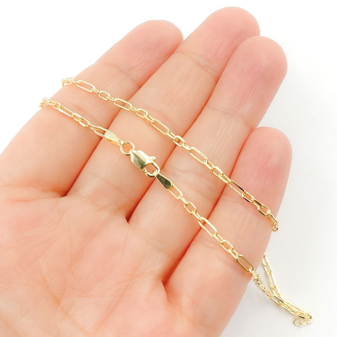 14K Solid Gold Paperclip Long & Short Link Necklace