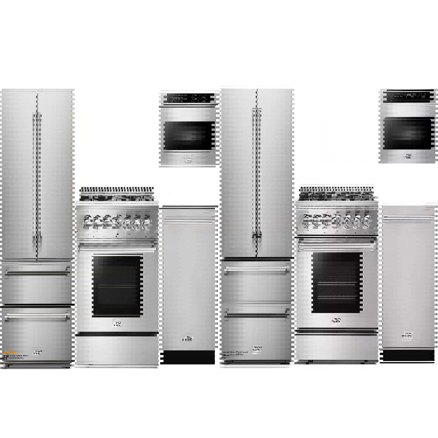 Thor Kitchen 4-Piece Pro Appliance Package - 36-Inch Dual Fuel Range, French Door Refrigerator, Dishwasher, and Microwave Drawer in Stainless Steel