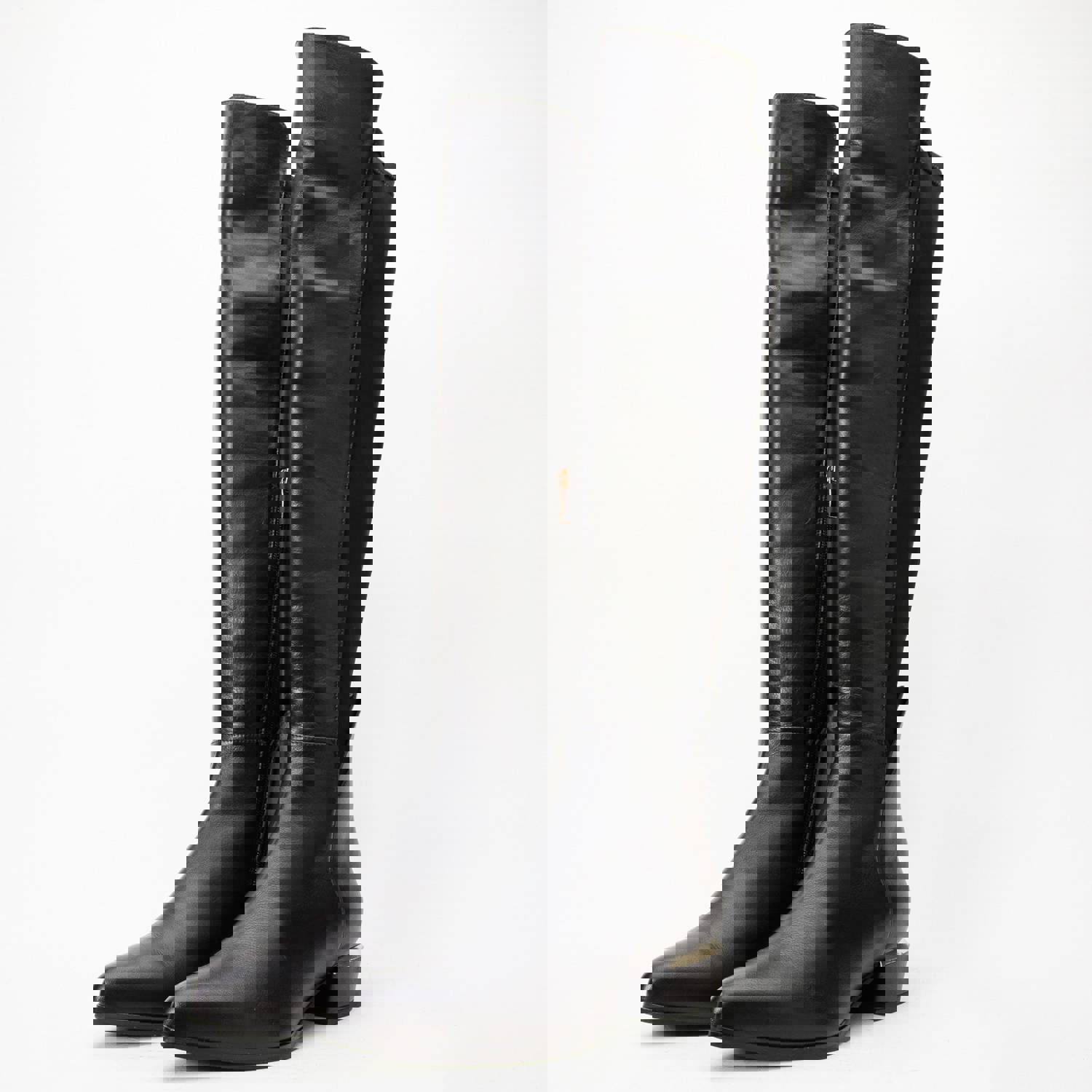 Fairoks Black Leather Pointy Toe Knee High Women Boot