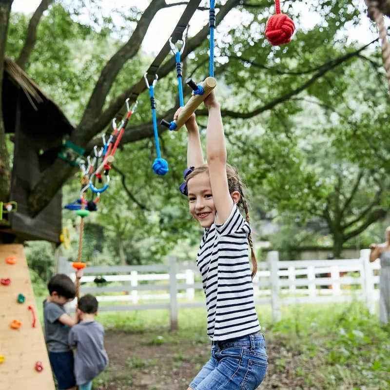 Outsunny Children's Outdoor Ninja Activity Set with Monkey Bars, Swing, and Climbing Rope
