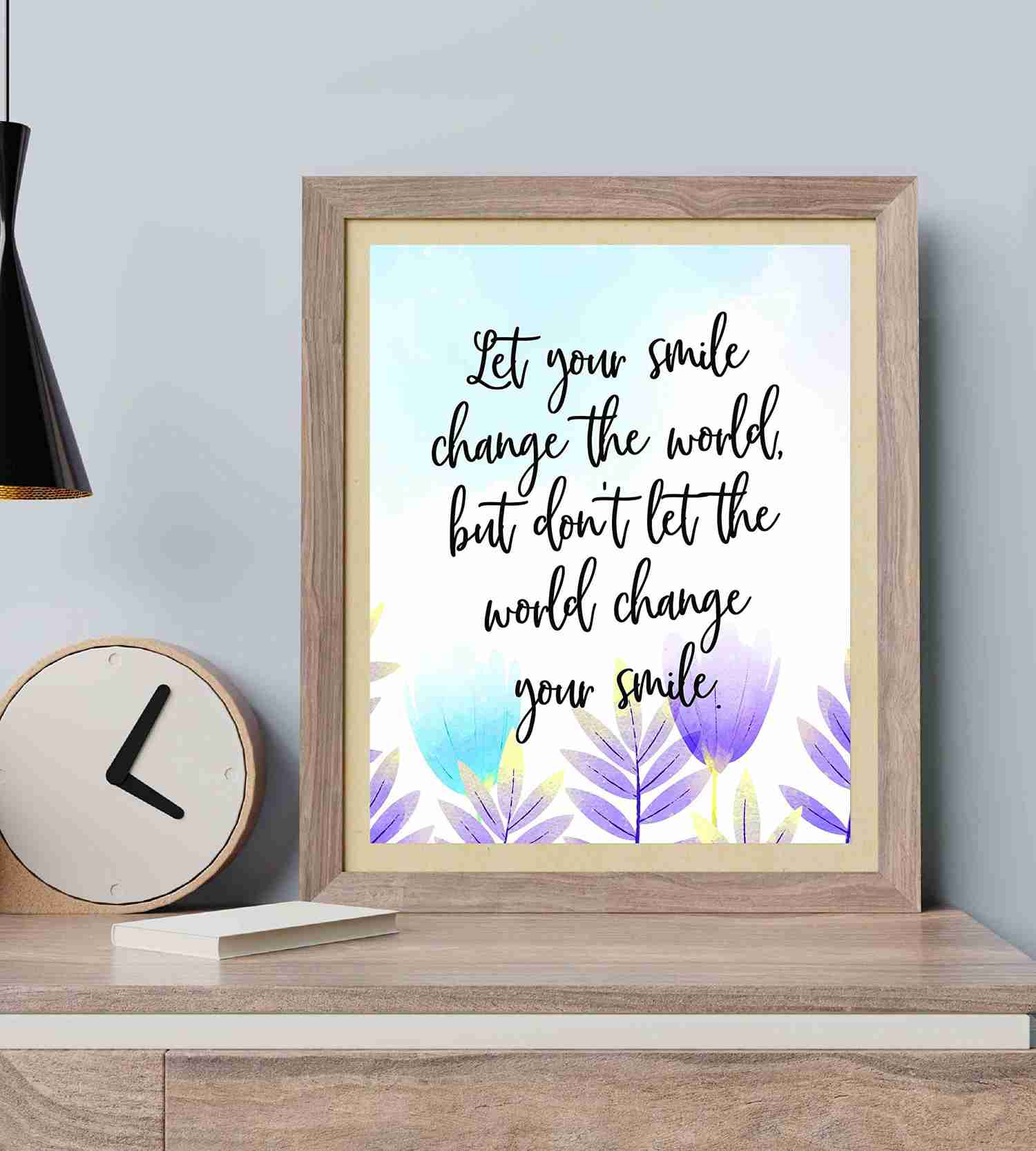 Let Your Smile Change the World Inspirational Quotes Wall Decor - 8 x 10 Abstract Floral Art Print