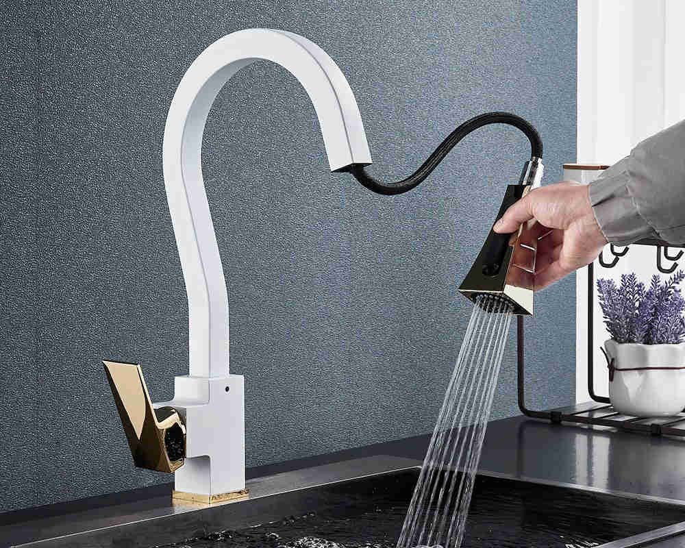 MIRODEMI Kitchen Faucet with Flexible Pull Down Sprayer Mixer Tap