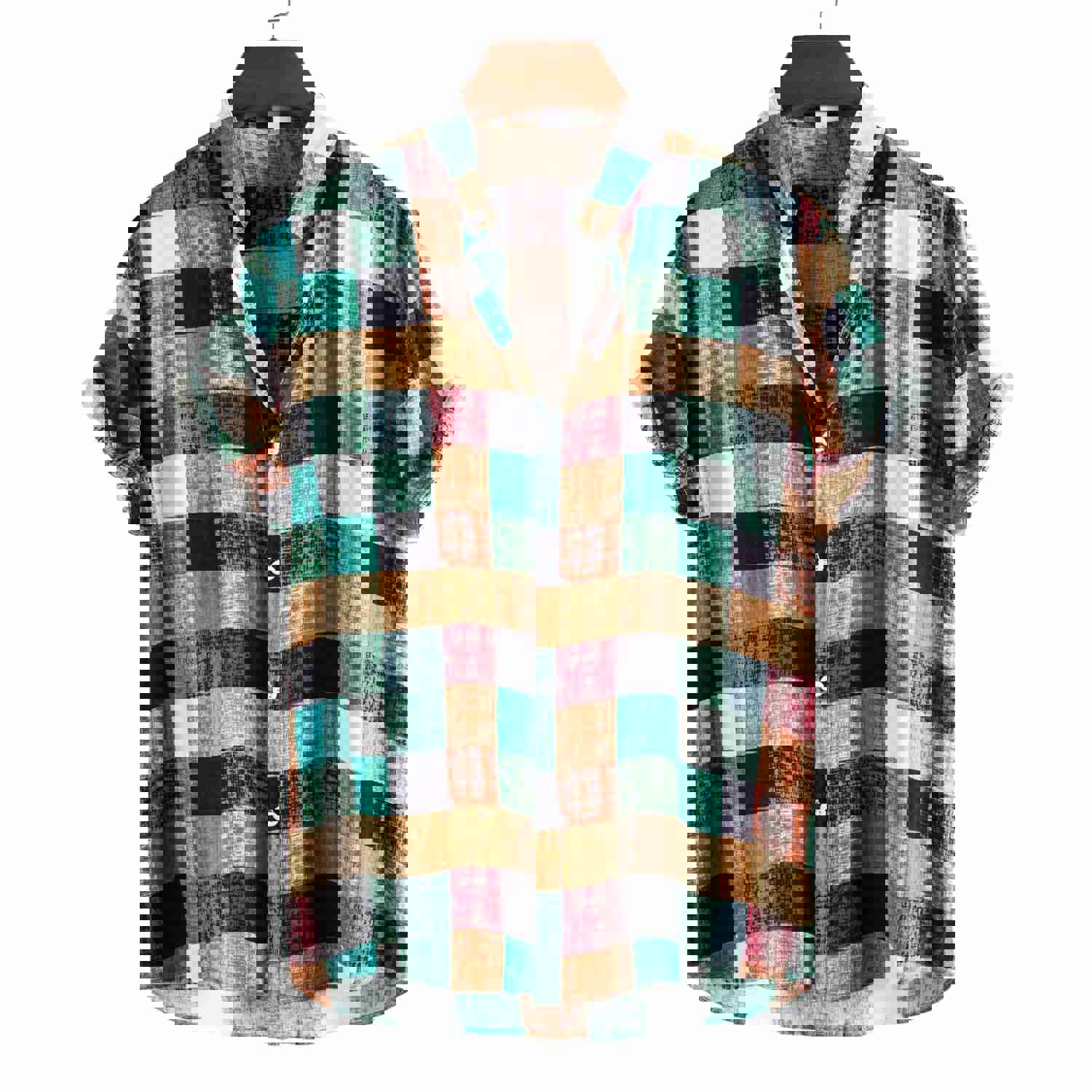 Jinquedai Men's Summer Fashion Plaid Print Short-Sleeved Shirt