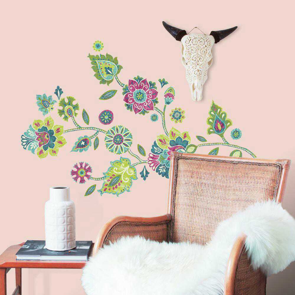 Boho Floral Peel and Stick Giant Wall Decals - Reusable Wall Art Decor