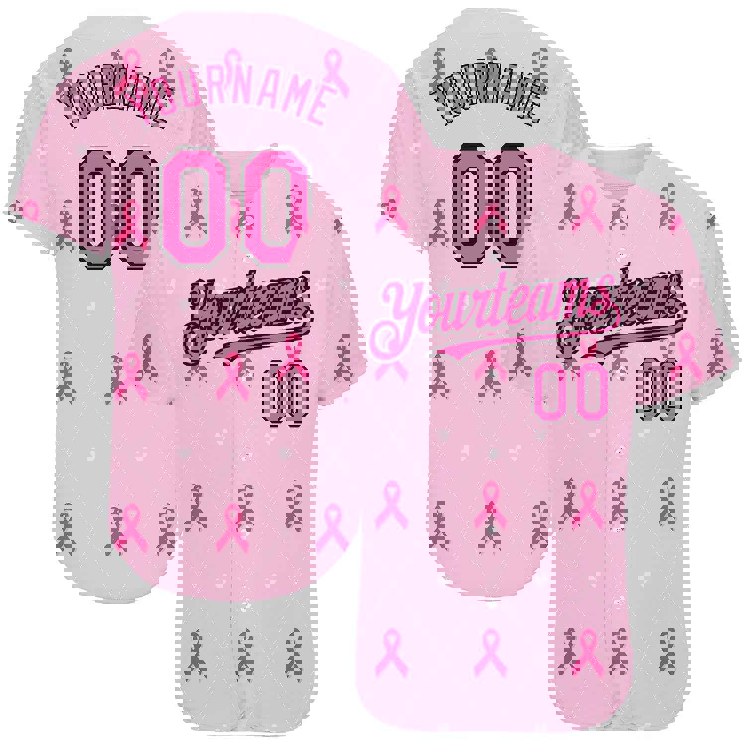 Custom Pink Black 3D Pink Ribbon Breast Cancer Awareness Baseball Jersey