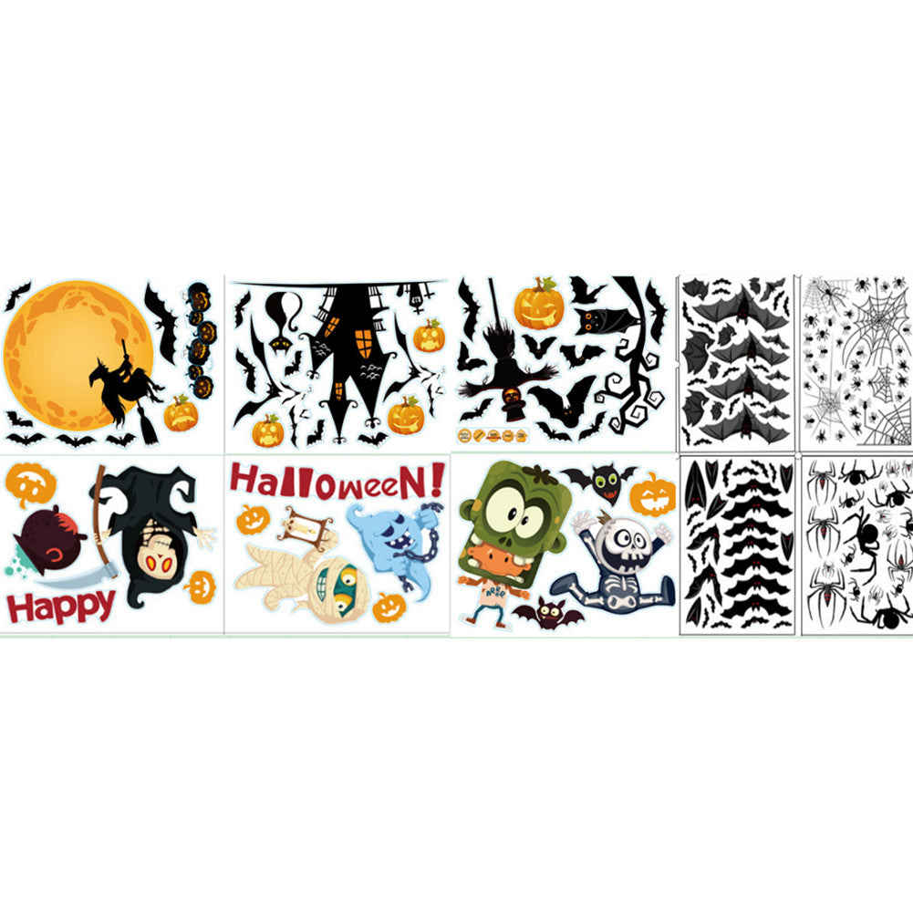 CYNDIE 10pcs Halloween Bat Pumpkin Print Electrostatic Stickers For Decoration