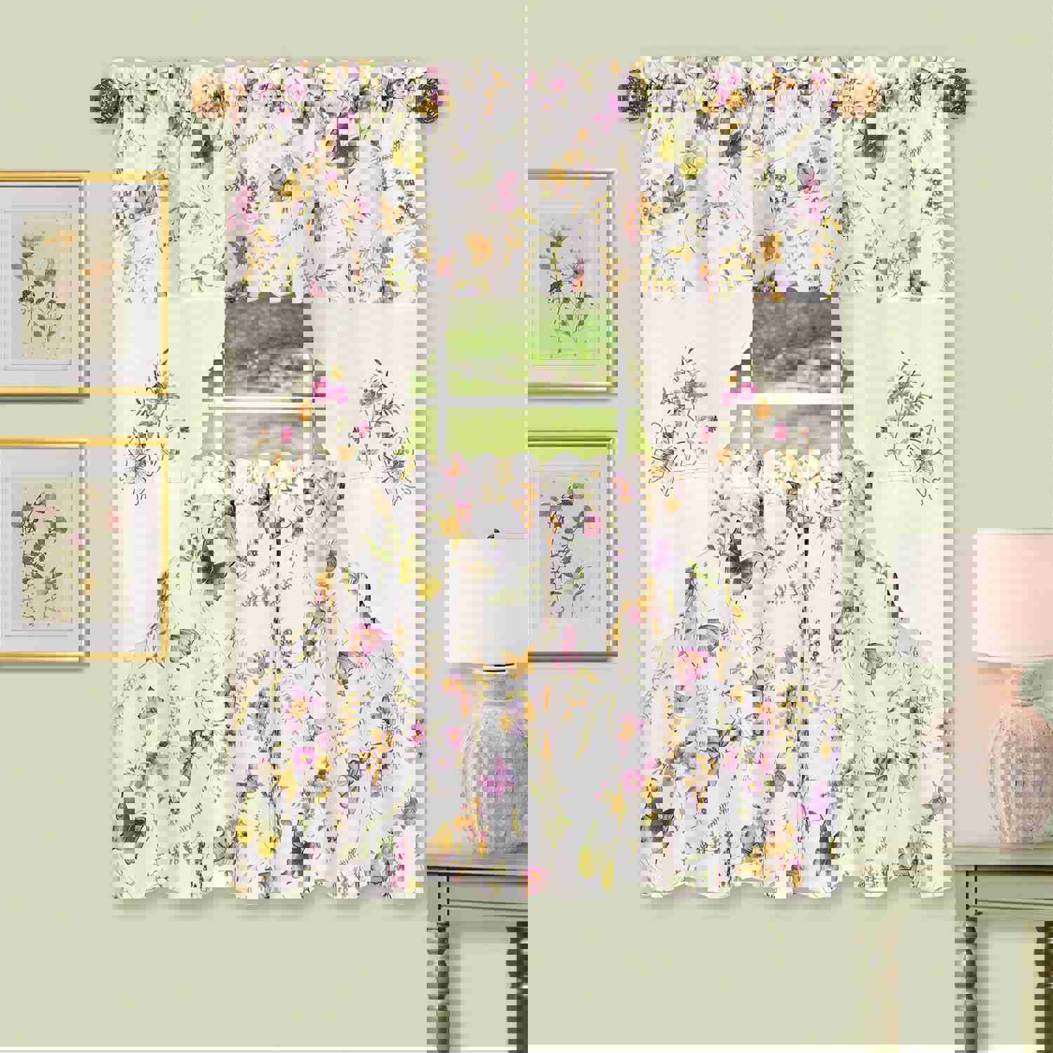 Enchanted Embellished Tier And Swag Kitchen Curtain Set, Purple, 58x36 Inches