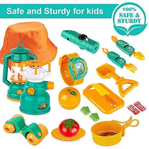 KAQINU 27 PCS Kids Camping Set with Pop Up Play Tent and Camping Gear Toys