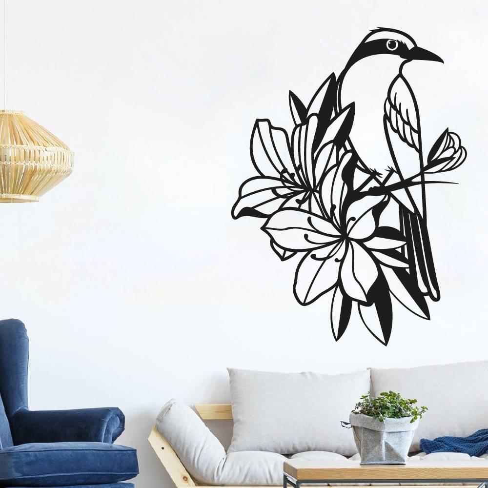 Flowers Floral Vinyl Wall Sticker Wall Decal - Birds Animals Bird Flower Garden Flowers Floral Spring Silhouette