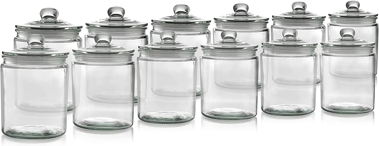 12 Pc 12 Gallon 64oz Clear Glass Storage Jar with Lids Airtight Food Jars