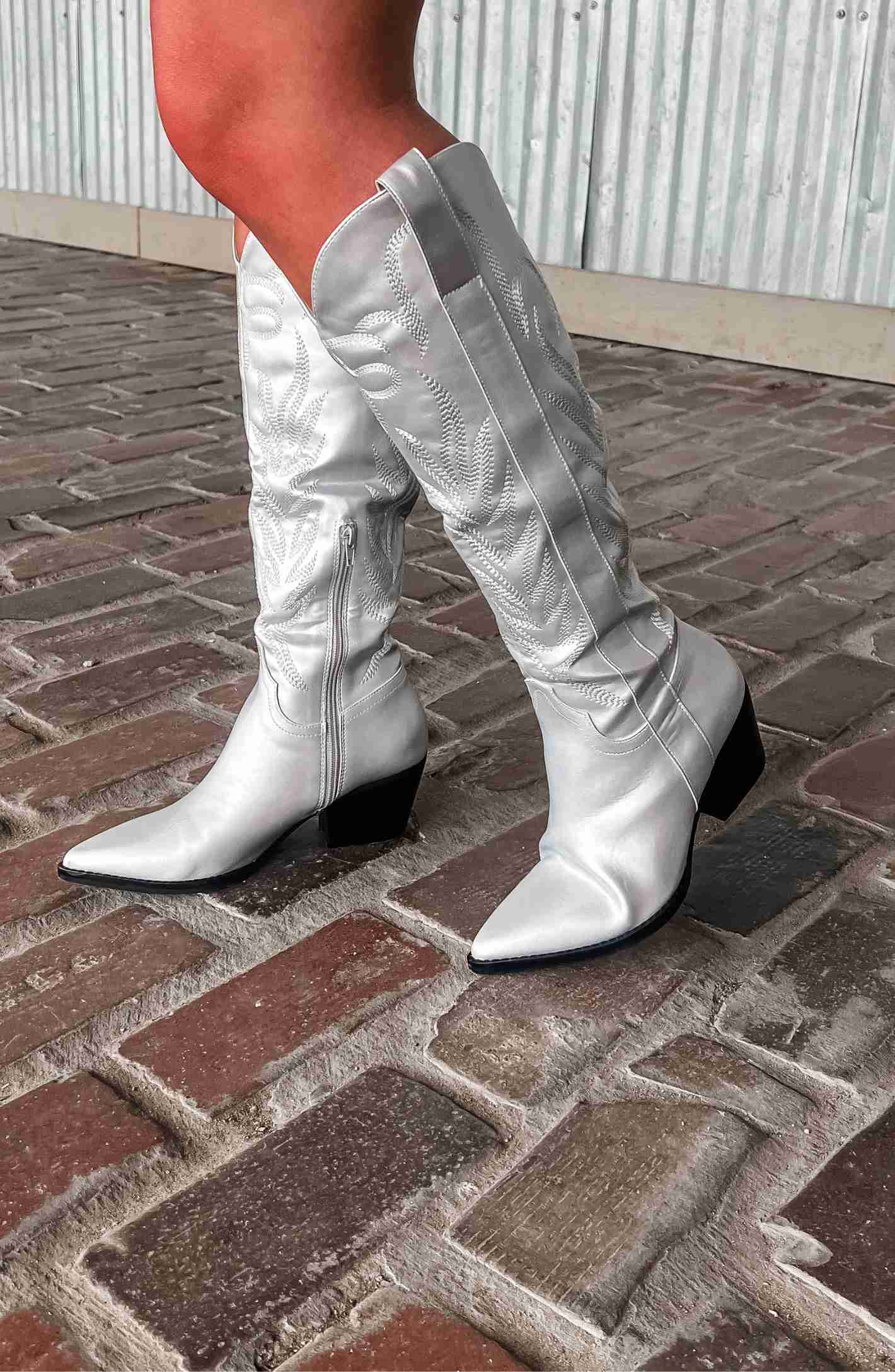 Here for a Good Time Silver Cowboy Boots