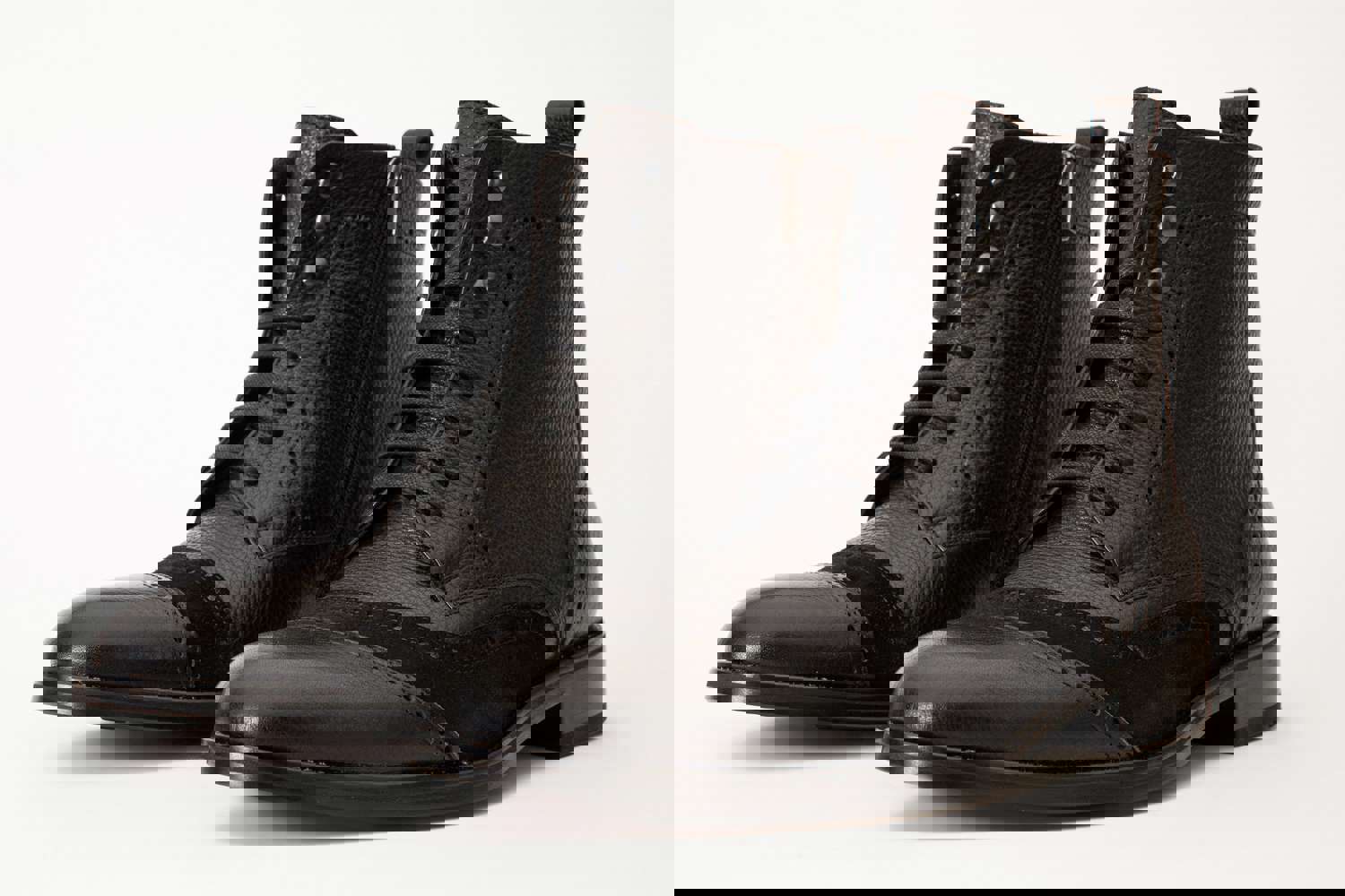 Anderson Black Leather & Suede Brogue Lace-Up Men Boot with Zipper