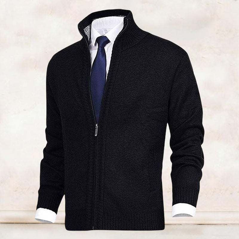 Men's Solid Color Stand Collar Cardigan Sweater Knit Jacket