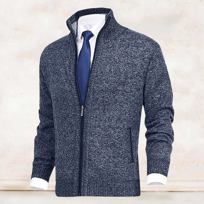 Men's Solid Color Stand Collar Cardigan Sweater Knit Jacket
