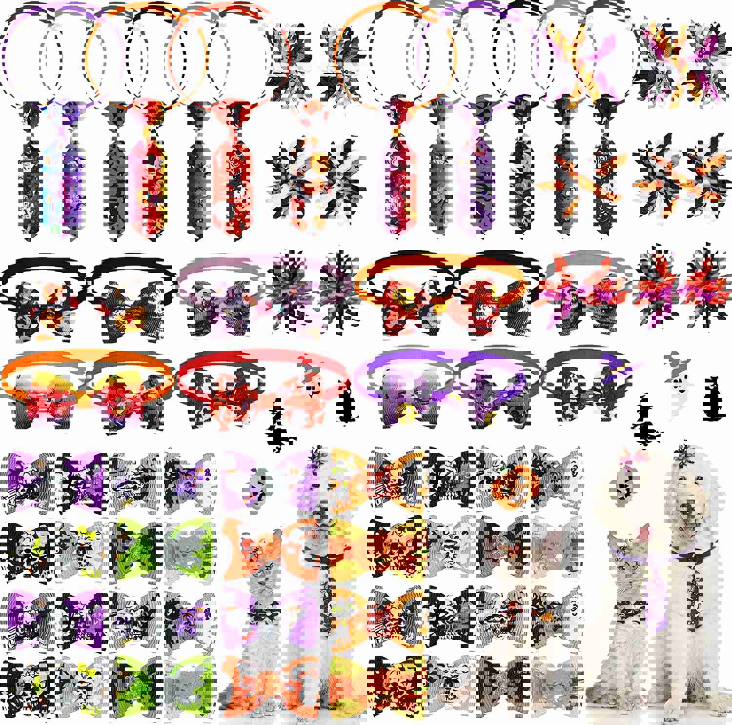 34 Pieces Halloween Dog Bow Ties Collar Set with Adjustable Accessories for Pets